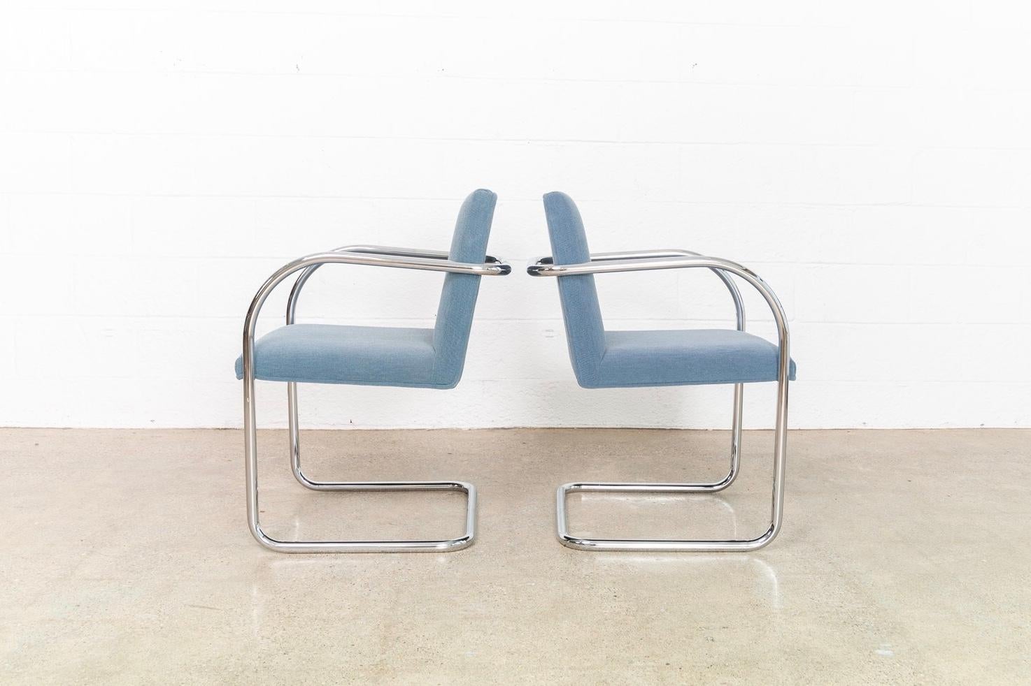Late 20th Century Mies van der Rohe Blue BRNO Chrome Cantilever Dining Chairs, Set of 4
