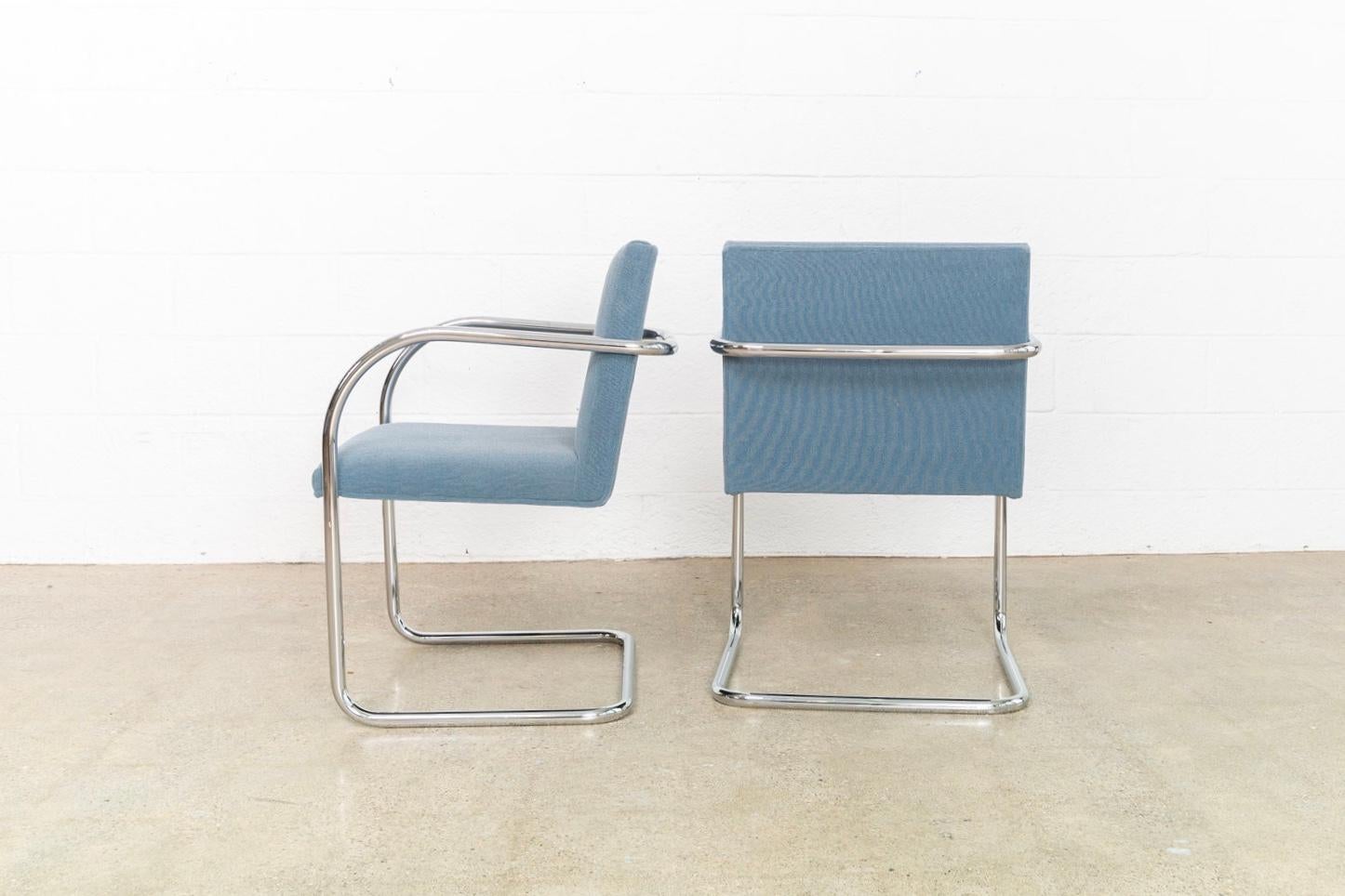 Fabric Mies van der Rohe Blue BRNO Chrome Cantilever Dining Chairs, Set of 4
