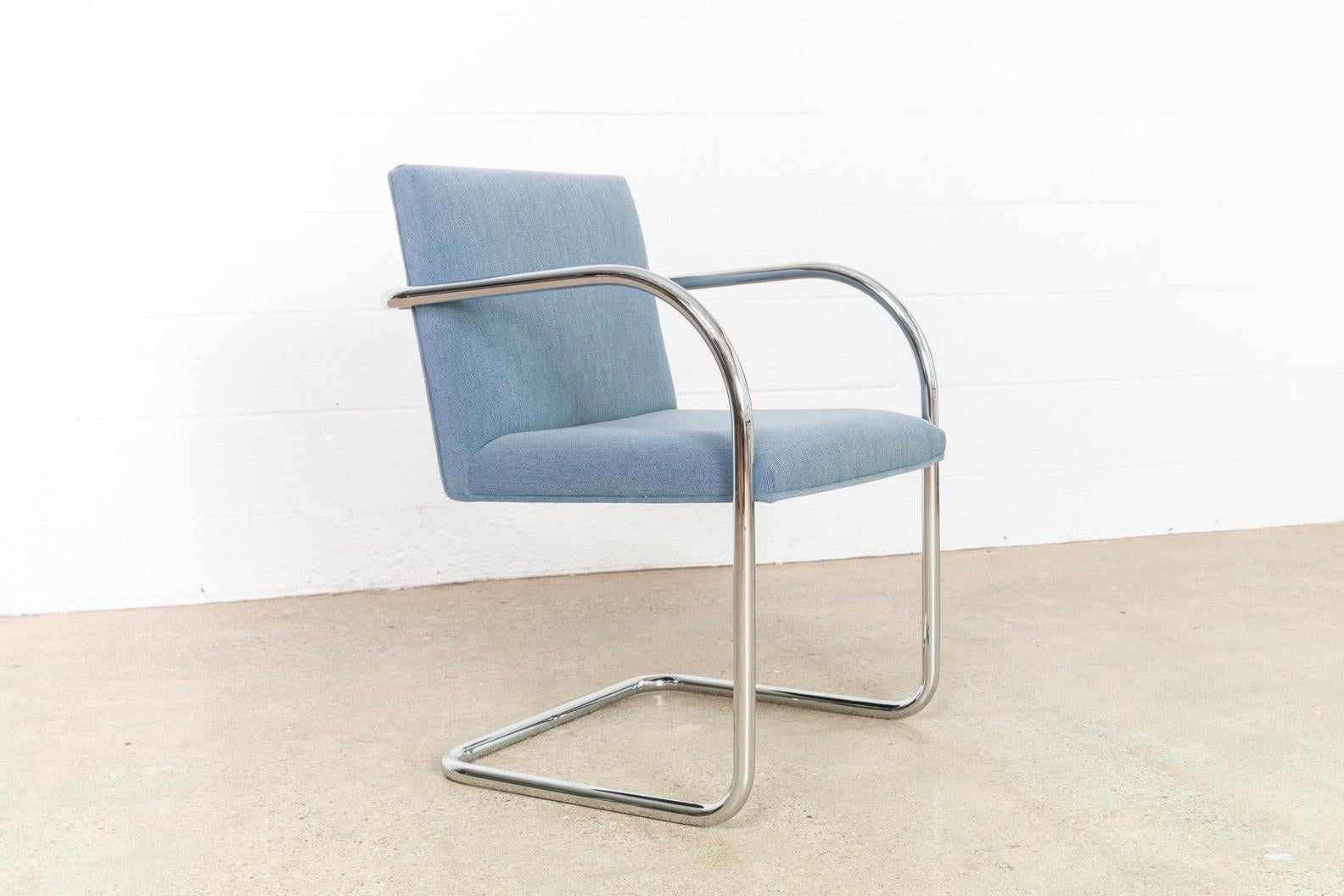 Mies van der Rohe Blue BRNO Chrome Cantilever Dining Chairs, Set of 4 1