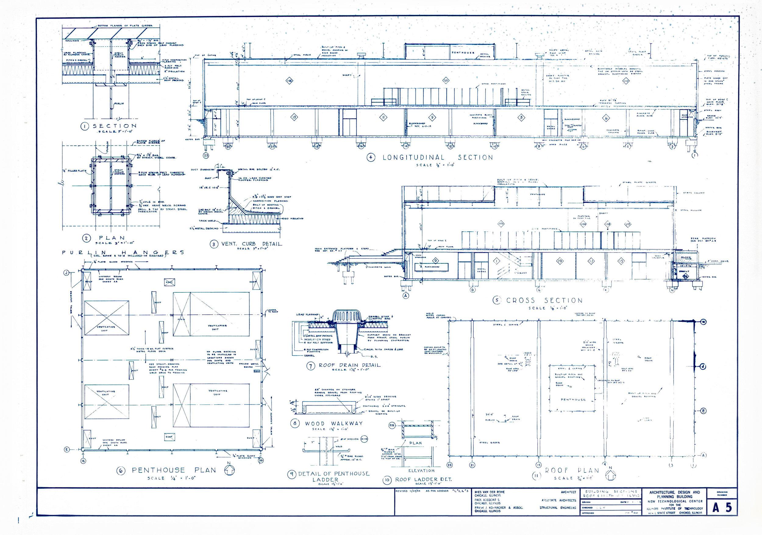 Mies van der Rohe Blueprint, 4000 N. Charles Baltimore, Md, Roof and Penthouse In Good Condition For Sale In Chicago, IL