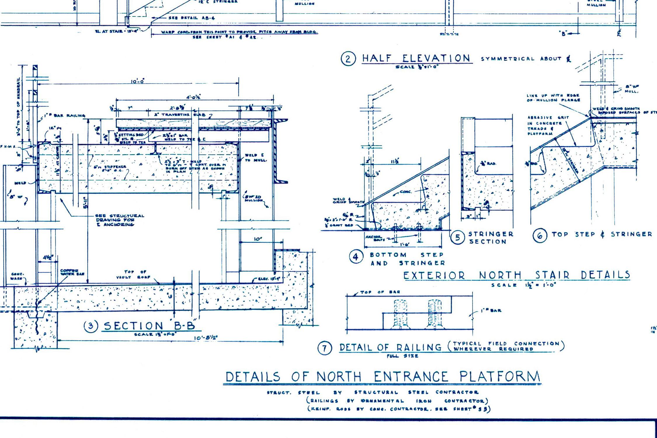 Mid-20th Century Mies van der Rohe Blueprint, Crown Hall, Chicago, 1954, North Platform