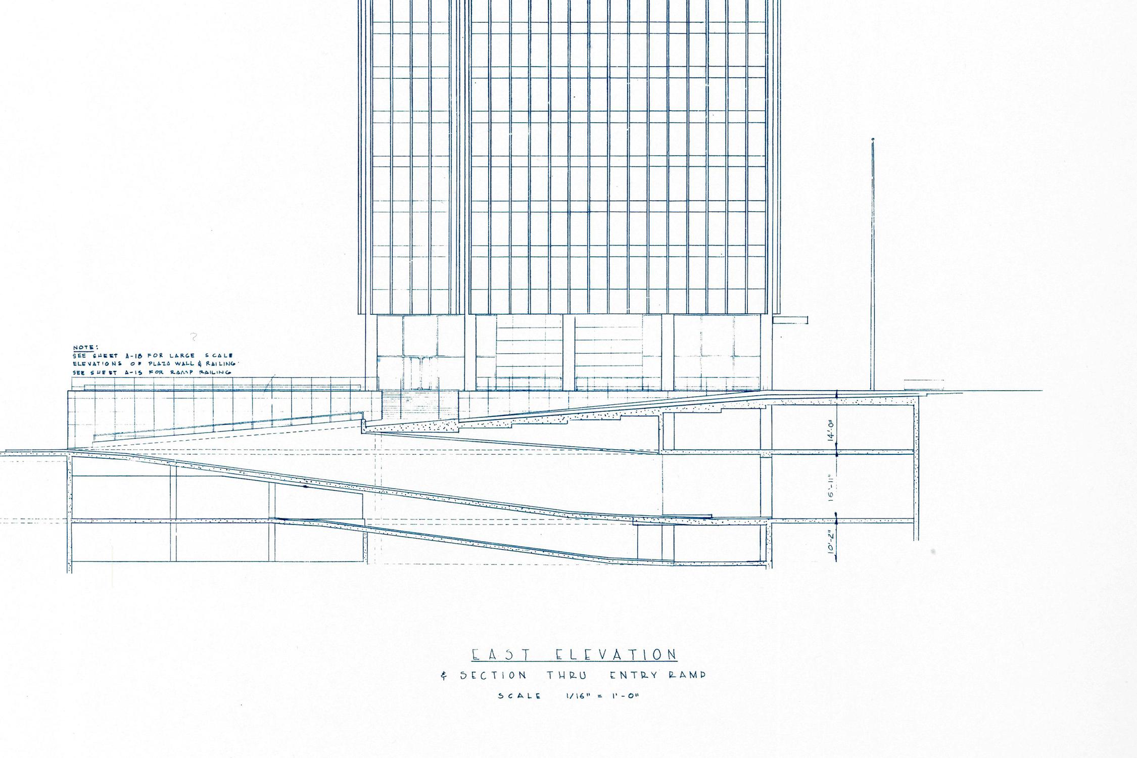 Mies van der Rohe Blueprint, One Charles Center, Baltimore 1961, Elevations  In Good Condition In Chicago, IL