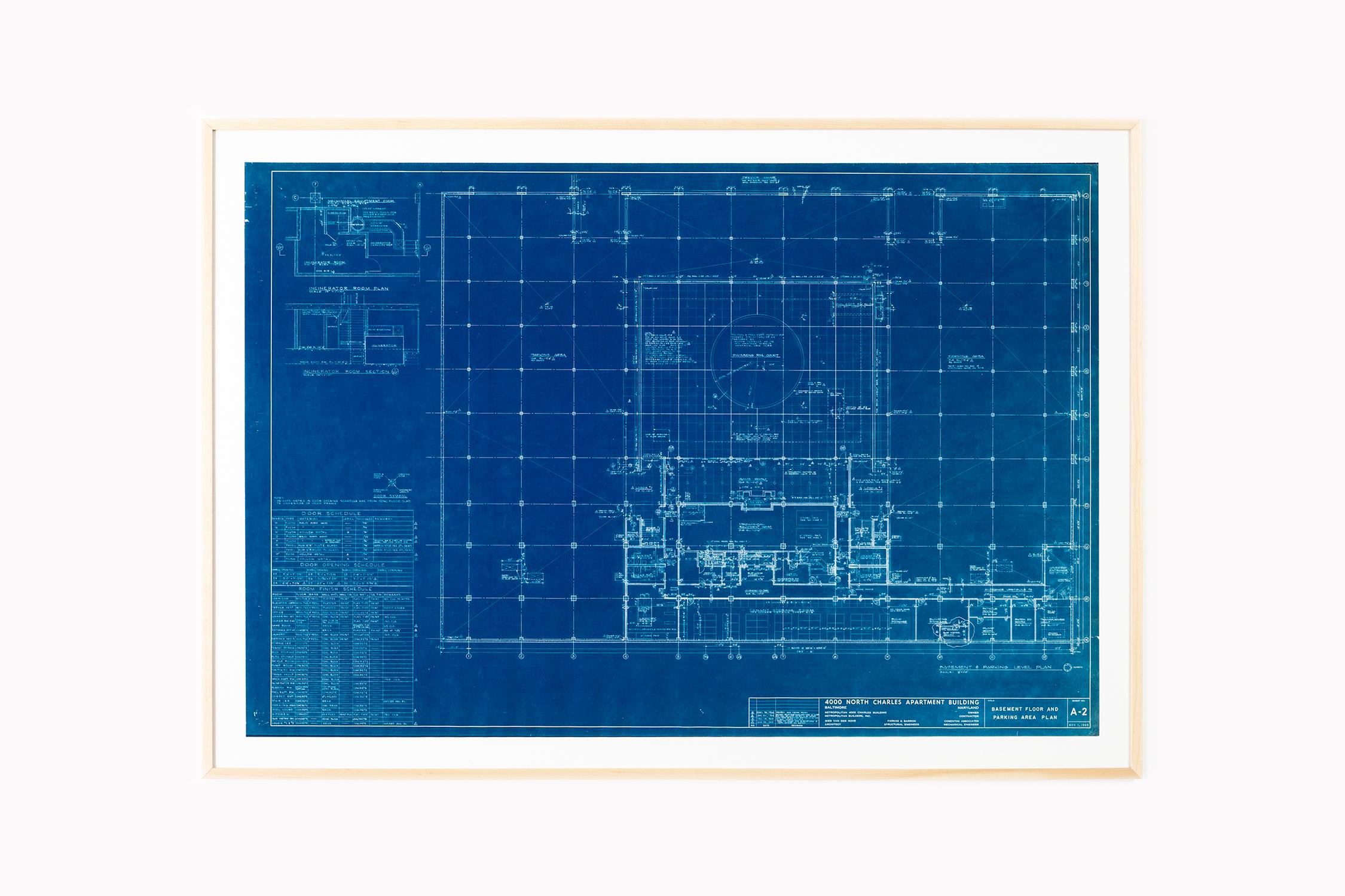 Mid-20th Century Mies van der Rohe Blueprint, One Charles Center, Baltimore 1961, Elevations 