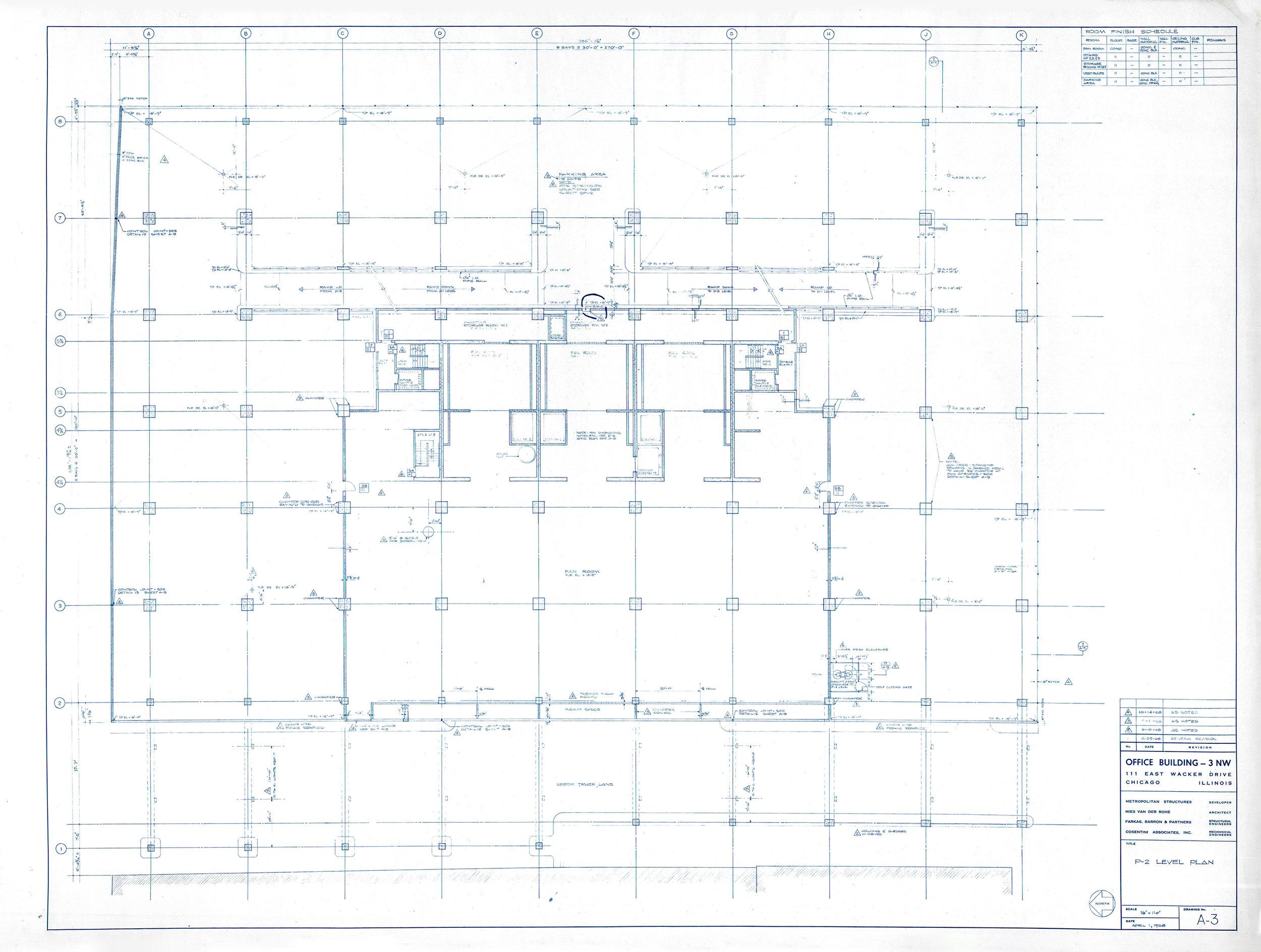 Plexiglass Mies van der Rohe Blueprint, One Charles Center, Baltimore 1961, Elevations 
