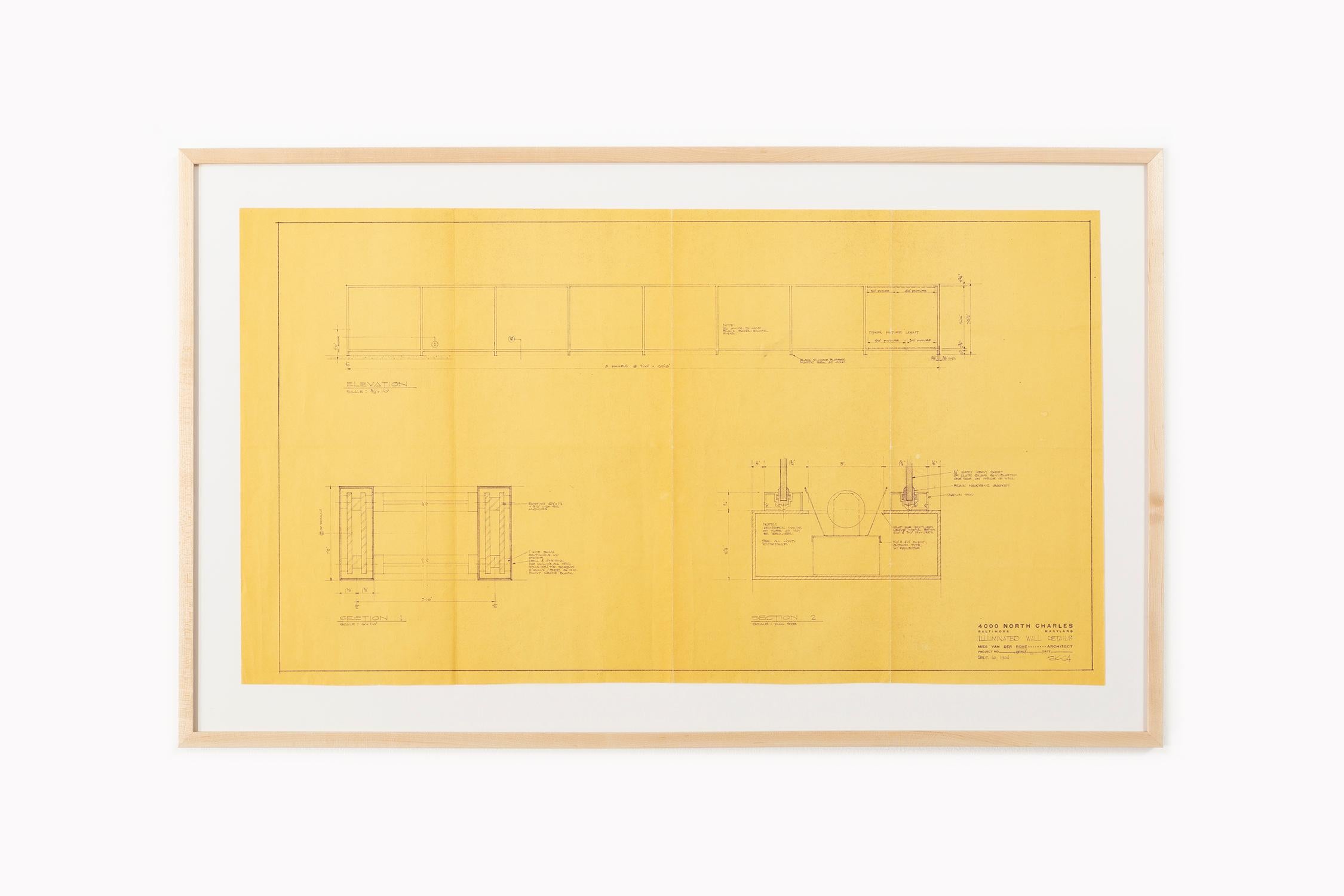 Mid-20th Century Mies van der Rohe Blueprint, One Charles Center, Baltimore 1961, Elevations  For Sale