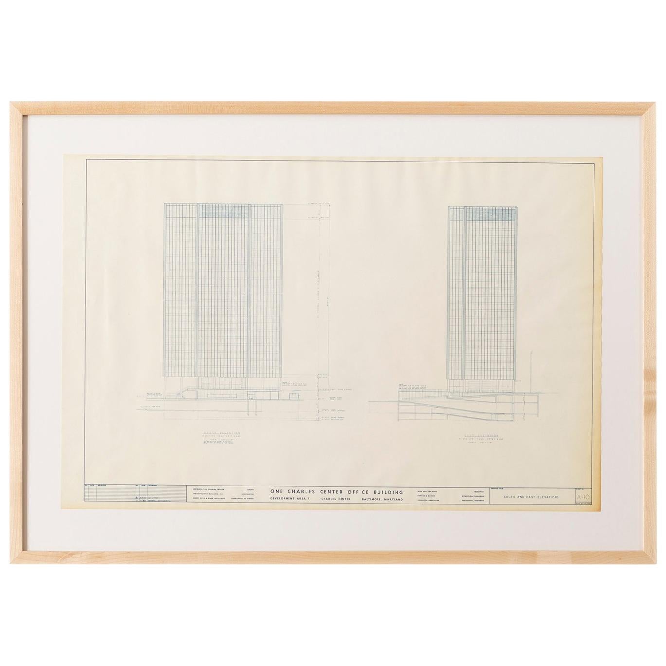 Mies van der Rohe Blueprint, One Charles Center, Baltimore 1961, Elevations