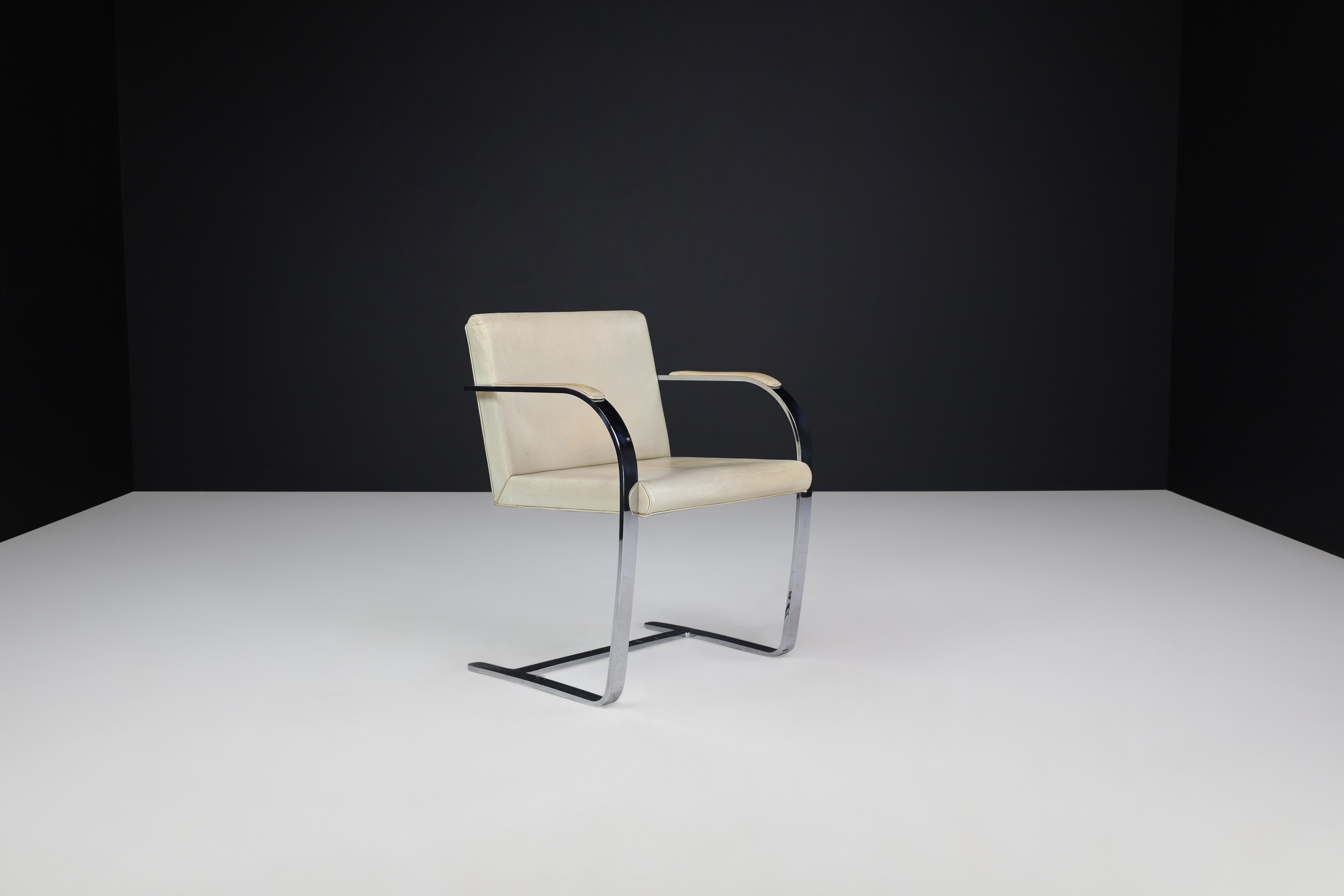 Steel Mies Van Der Rohe Brno Armchairs in Leather and Chrome For Sale