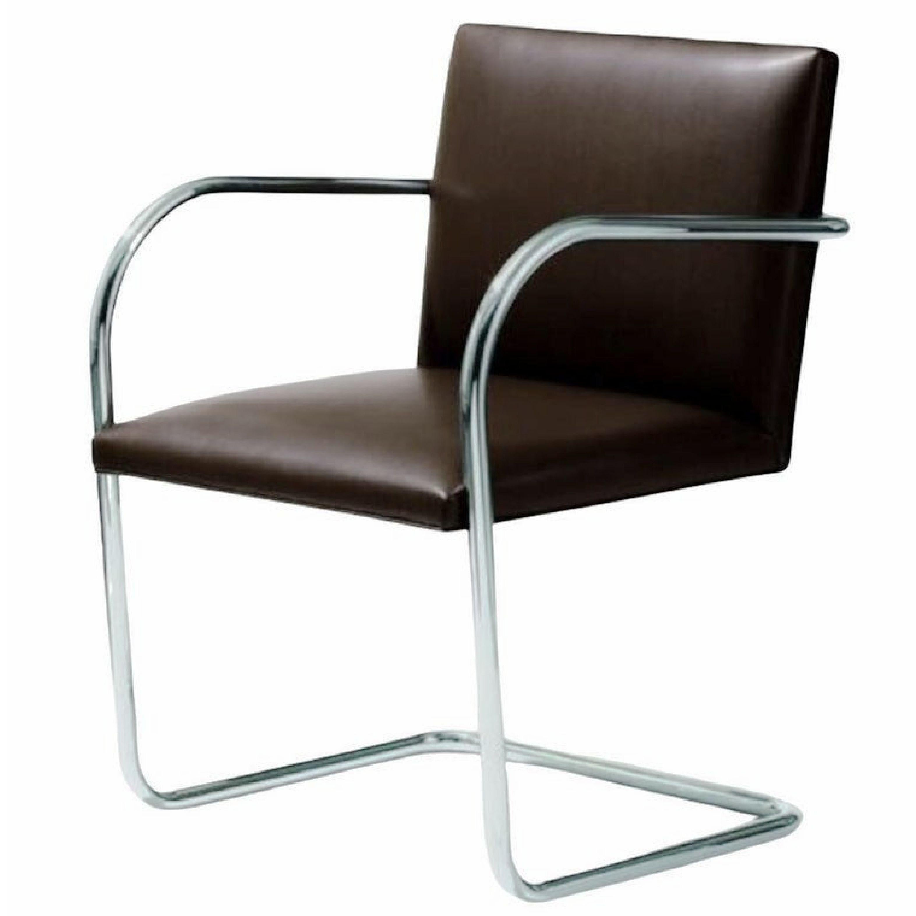 Mies van der Rohe Brno Chair 245 Tubular Steel, Knoll, Mahogany Leather, Italy For Sale