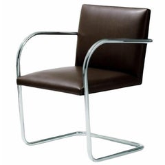 Vintage Mies van der Rohe Brno Chair 245 Tubular Steel, Knoll, Mahogany Leather, Italy
