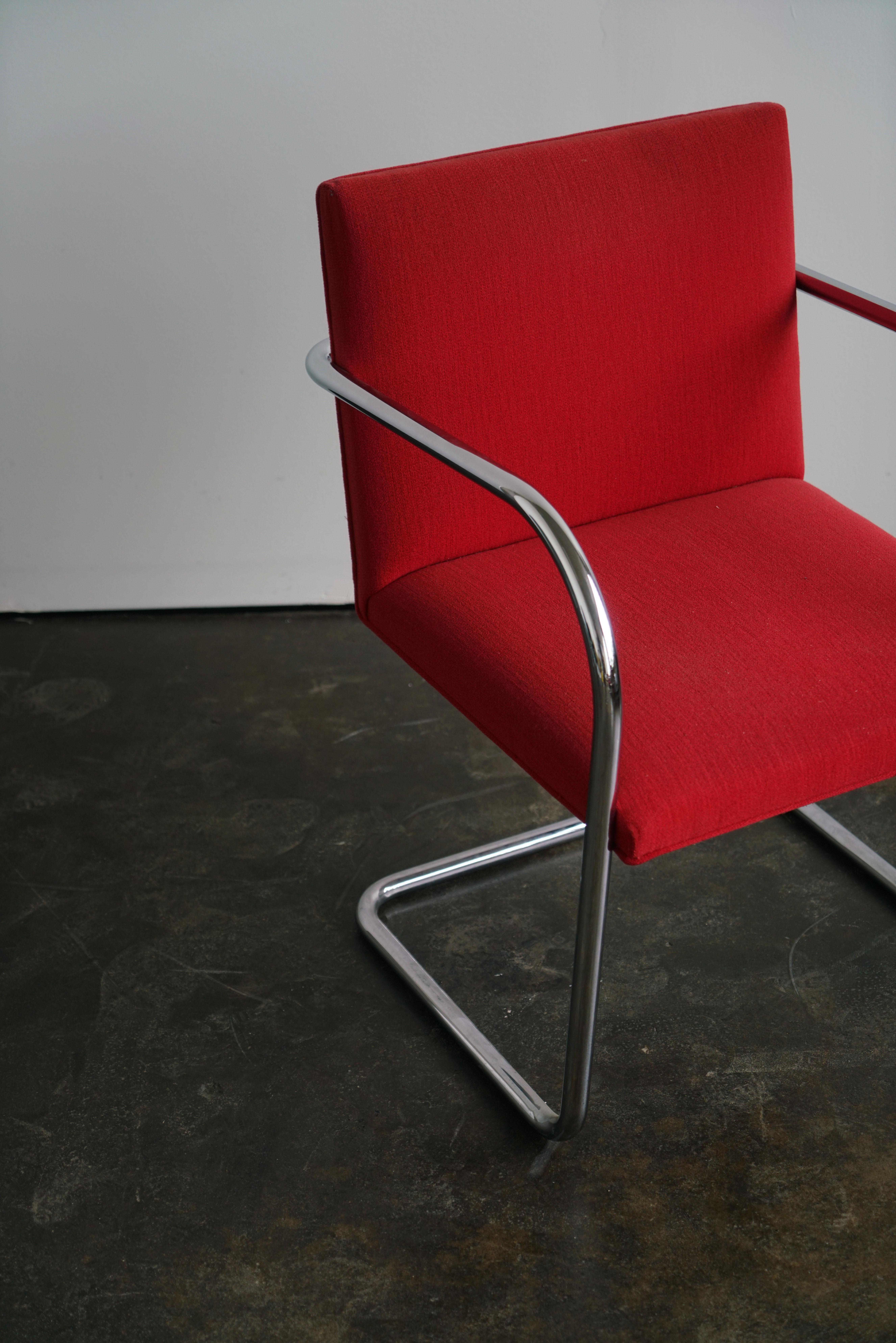 Mies Van der Rohe BRNO chairs for Knoll, 2000’s

6 available

Chrome-plated steel, original red upholstery

Knoll impressed marks to arms and Knoll labels underneath

Condition: Very good to excellent. No major rips or tears. Professional