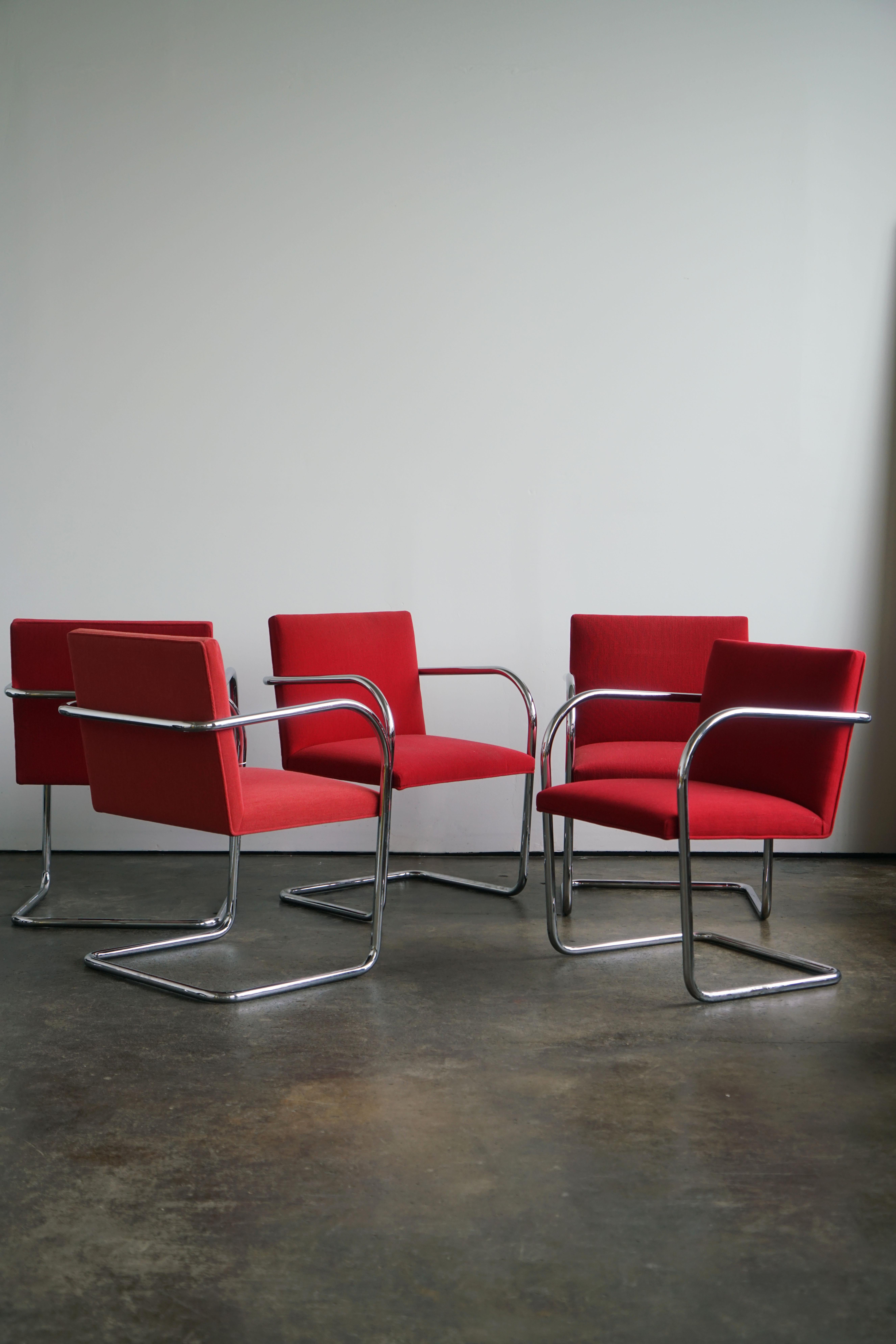Chrome Mies Van Der Rohe Brno Chairs for Knoll in Red, Set of 6