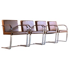 Mies van der Rohe Brno style Dining Chairs Set of Four Tan Leather Flat Bar