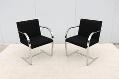 Mies van der Rohe Brno Flat Bar Style Chairs in Black Fabric by Gordon - a Pair