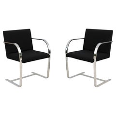 Mies van der Rohe Brno Flat Bar Style Chairs in Black Fabric by Gordon - a Pair