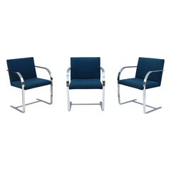 Mies van der Rohe Brno Flat Bar Style Chairs in Blue Fabric by Gordon, Set of 3