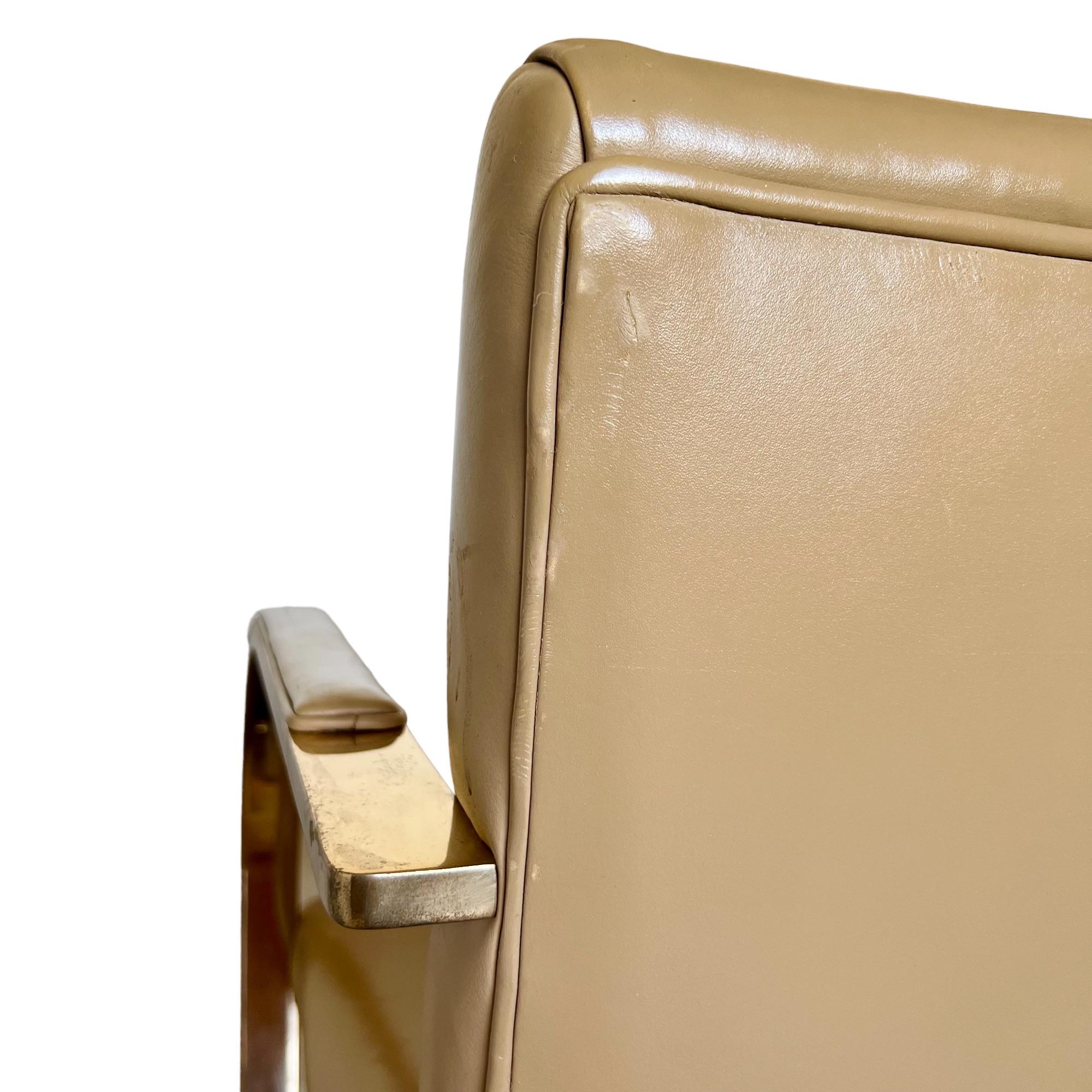 Mies Van Der Rohe Brno Gold Brass Flat Bar Leather Chair 2
