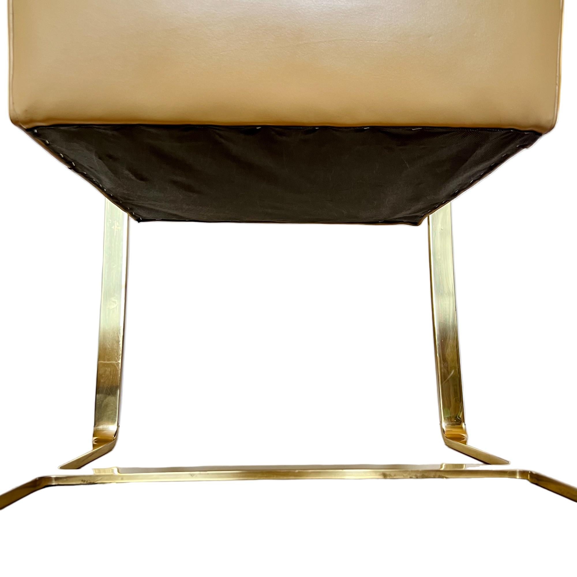Mies Van Der Rohe Brno Gold Brass Flat Bar Leather Chair 4