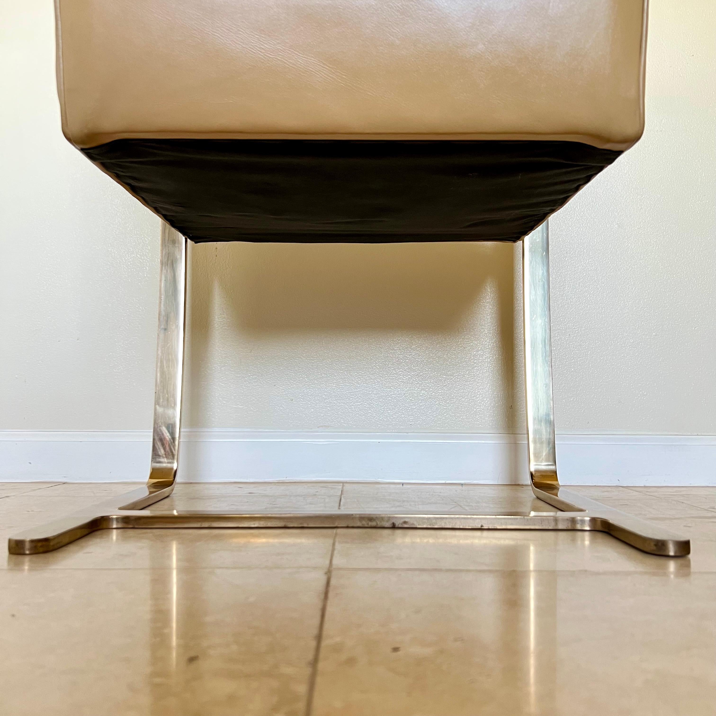 Mies Van Der Rohe Brno Gold Brass Flat Bar Leather Chair 3