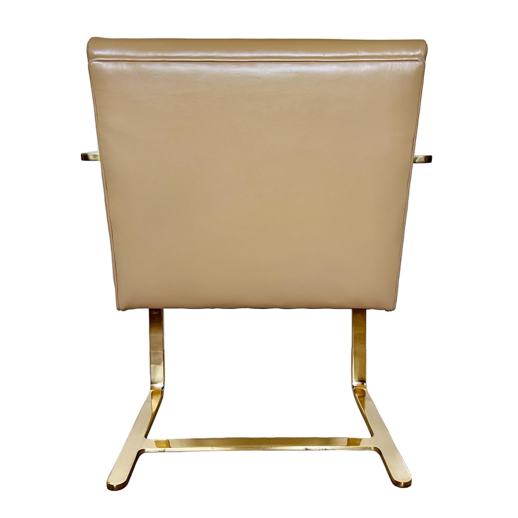 Mies Van Der Rohe Brno Gold Brass Flat Bar Leather Chair 2