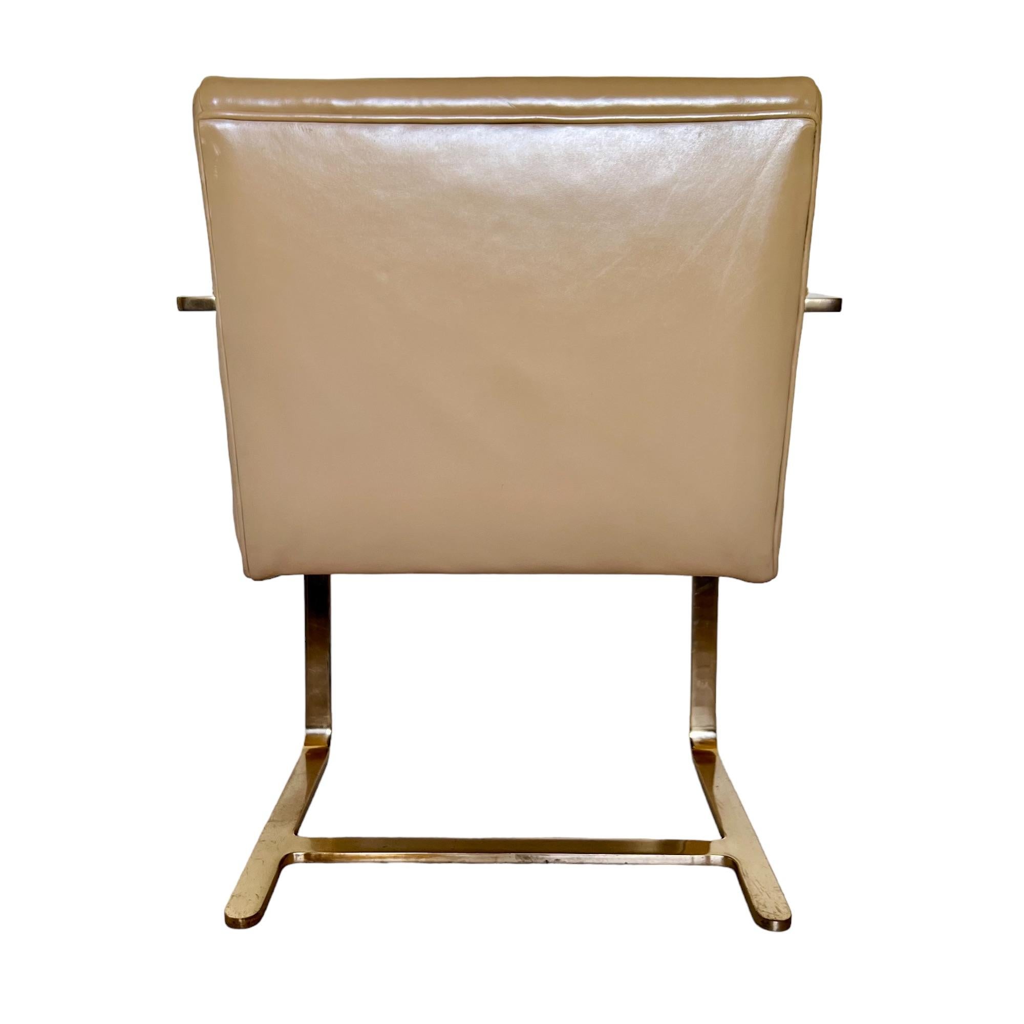 Mies Van Der Rohe Brno Gold Brass Flat Bar Leather Chair 1