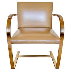 Mies Van Der Rohe Brno Gold Brass Flat Bar Leather Chair