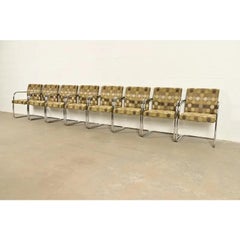 Mies Van Der Rohe Brno Style Mid-Century Modern Chrome Club Chairs, Set of Eight