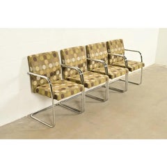Mies Van Der Rohe Brno Style Mid-Century Modern Chrome Club Chairs, Set of Four