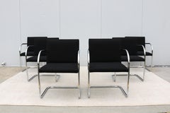 Mies van der Rohe Brno Stühle im Rohrgestell-Stil mit schwarzem Stoffbezug von Gordon, 6er-Set