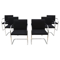 Mies van der Rohe Brno Stühle im Rohrgestell-Stil mit schwarzem Stoffbezug von Gordon, 6er-Set