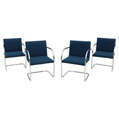 Mies van der Rohe Brno Tubular Style Chairs in Blue Fabric by Gordon, Set of 4