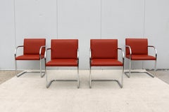 Mies van der Rohe Brno Tubular Style Chairs in Orange Vinyl by Gordon, Set of 4