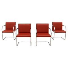 Mies van der Rohe Brno Tubular Style Chairs in Orange Vinyl by Gordon, Set of 4
