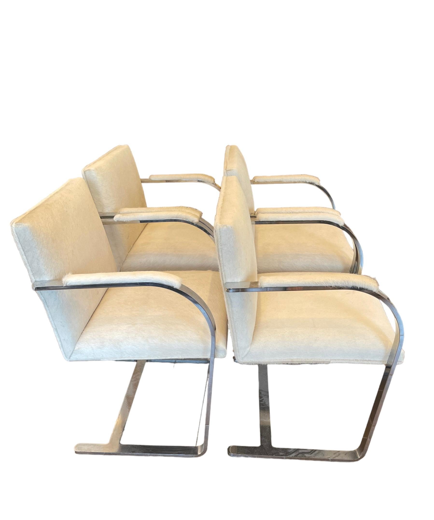 American Mies Van Der Rohe Calfskin Brno Chairs Set of 4 For Sale