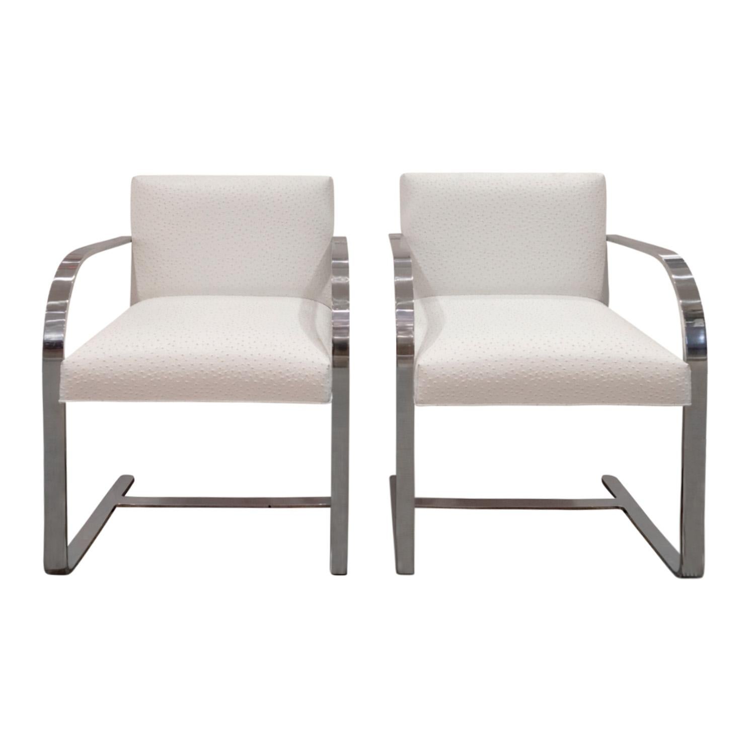 Mid-Century Modern Mies Van Der Rohe Chic Pair of Brno Arm Chairs in Ostrich Leather, 1990s