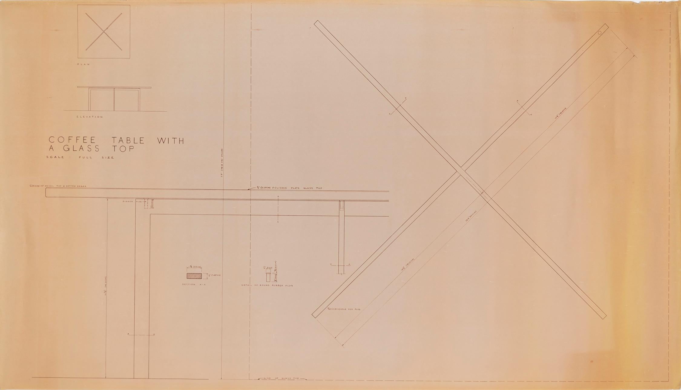 Coffee table design drawing

The office of Mies van der Rohe

Designed by Ludwig Mies van der Rohe in 1930 for the Tugendhat House in Brno, Czechoslovakia

Delineated by Edward A. Duckett, circa 1950s

Sepia print

Measures: 36” H x 64”