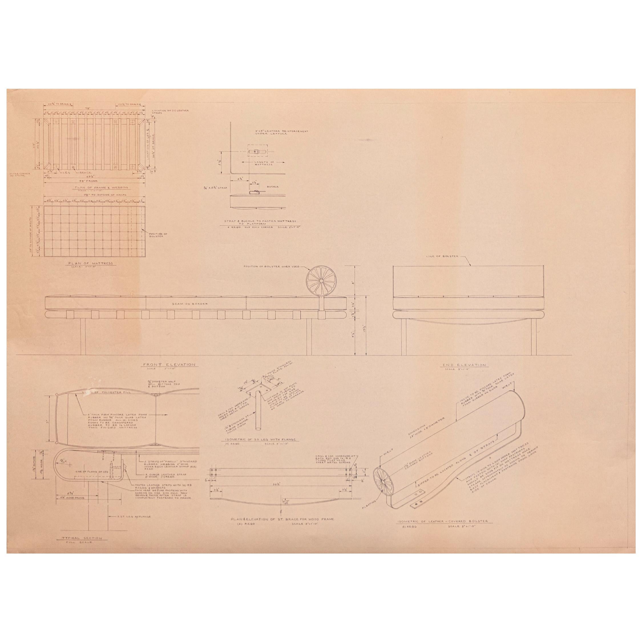 Mies van der Rohe Design Drawing, Daybed For Sale