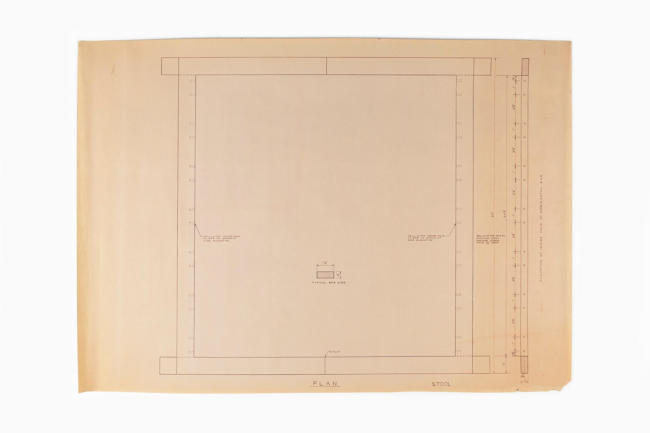 Mies van der Rohe Design Drawing, Stool, Plan and End Elevation For Sale 1