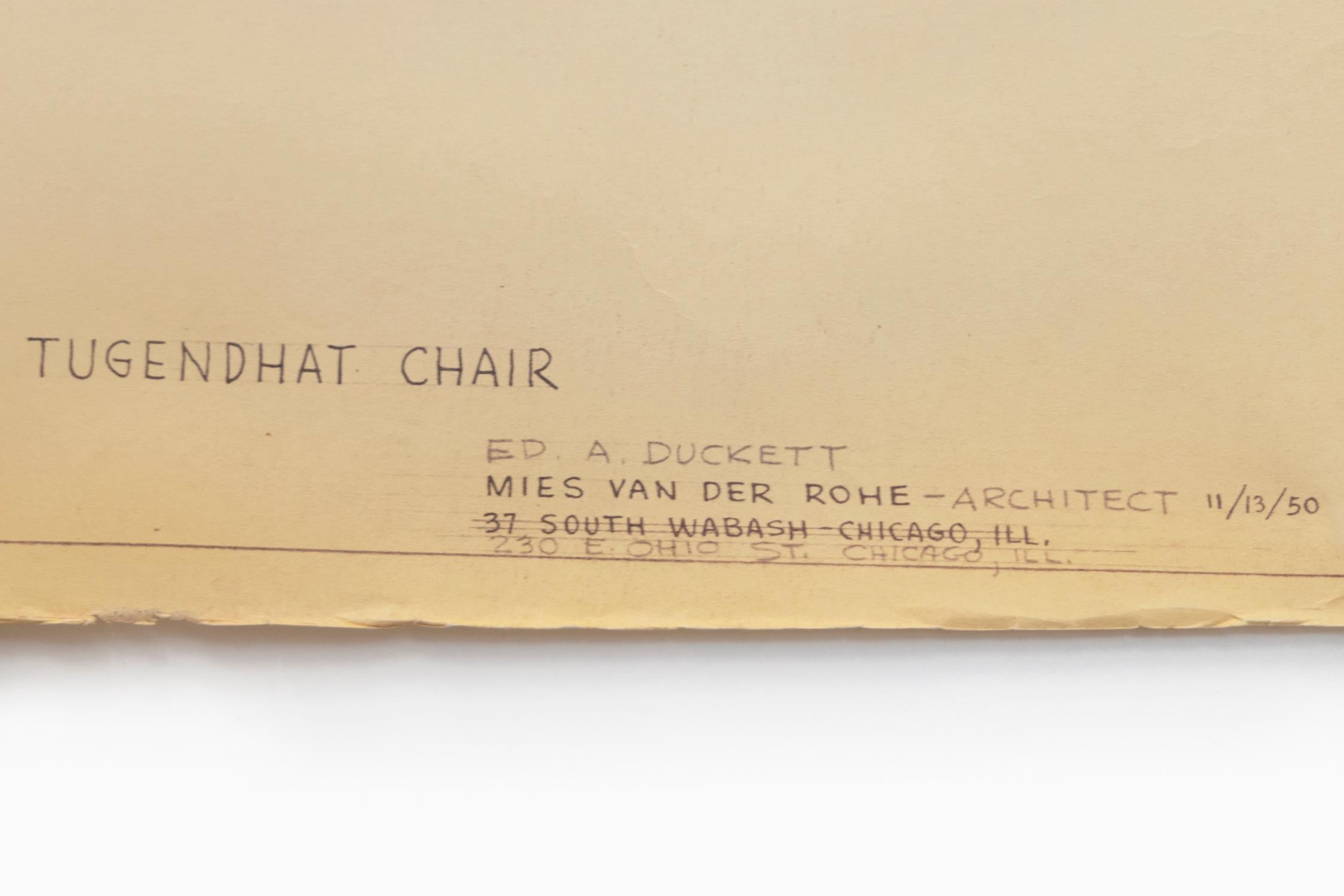 Mies van der Rohe Design Drawing, Tugendhat Chair In Excellent Condition For Sale In Chicago, IL