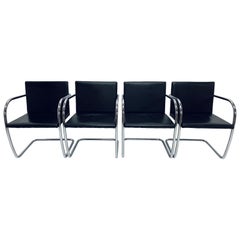 Mies Van Der Rohe Design Style Black Naugahyde Brno Chairs, Set of Four
