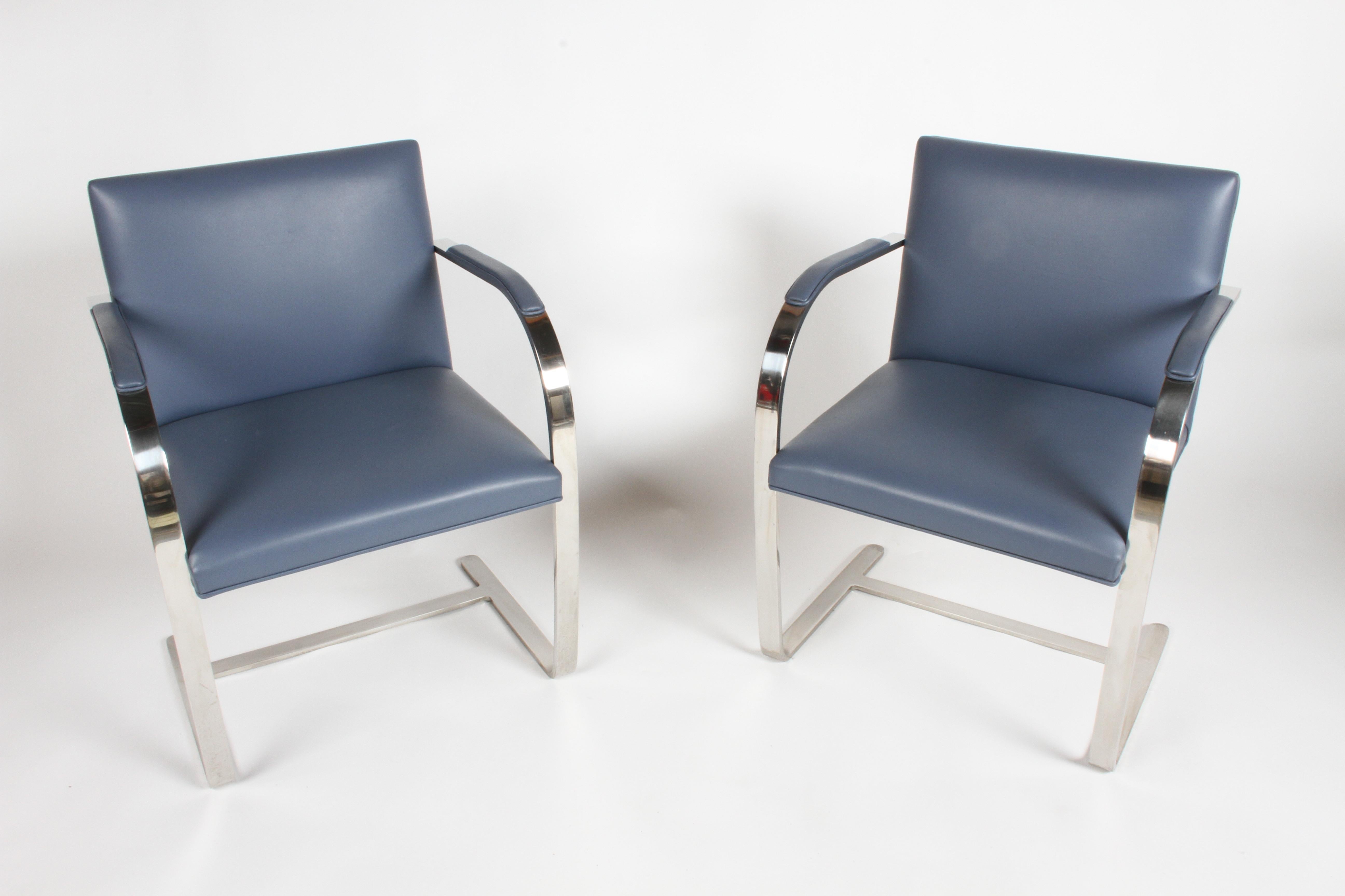 Mies van der Rohe Flat Bar Brno Chairs by Knoll, Stainless In Good Condition In St. Louis, MO