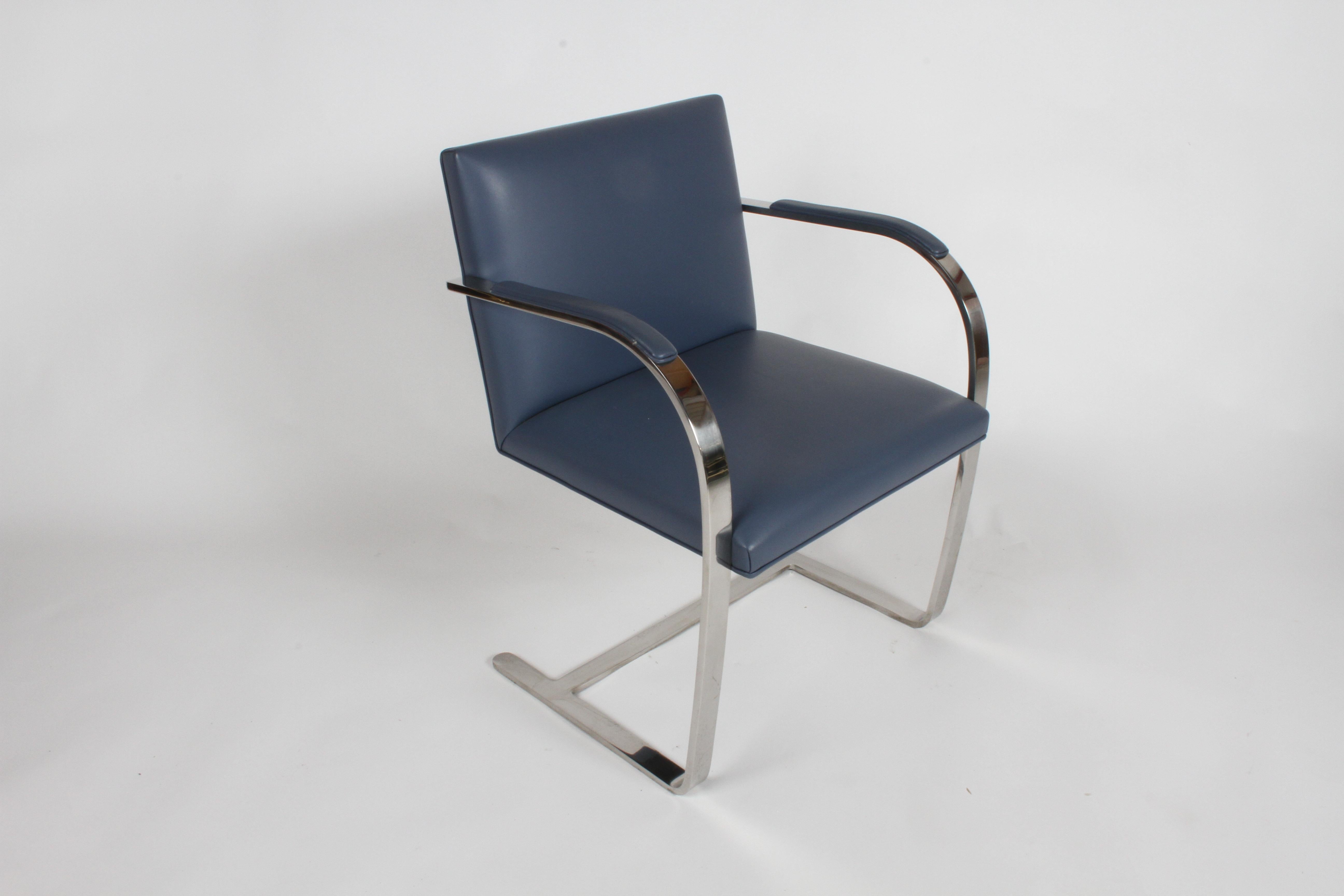 Leather Mies van der Rohe Flat Bar Brno Chairs by Knoll, Stainless
