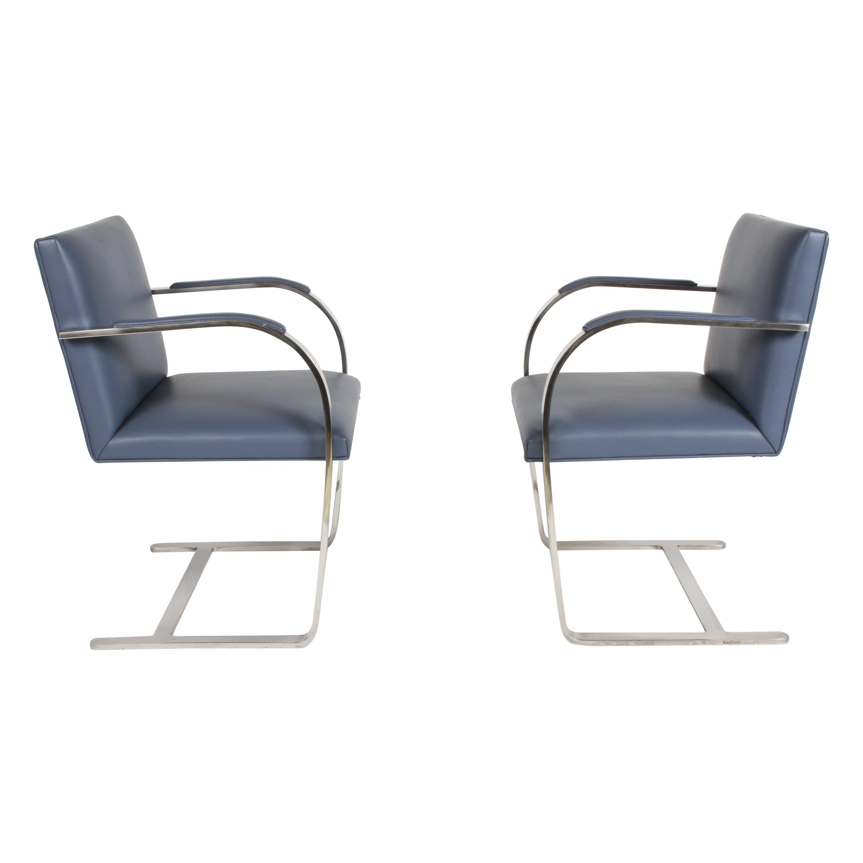Mies van der Rohe Flat Bar Brno Chairs by Knoll, Stainless