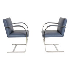 Mies van der Rohe Flat Bar Brno Chairs by Knoll, Stainless