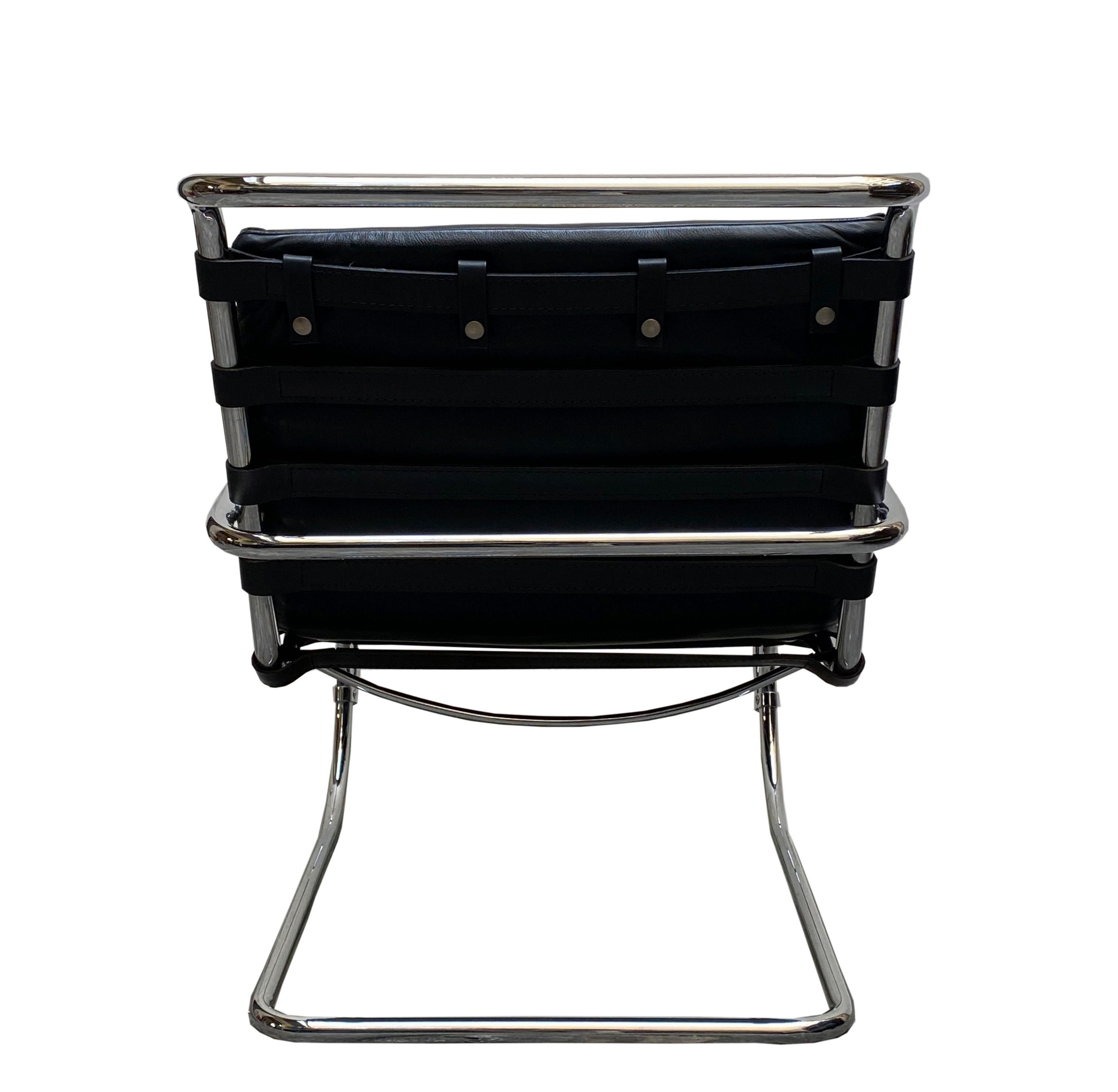 Italian Mies van der Rohe for Alivar Black Leather Lounge Chair Mod. MR, 1980s