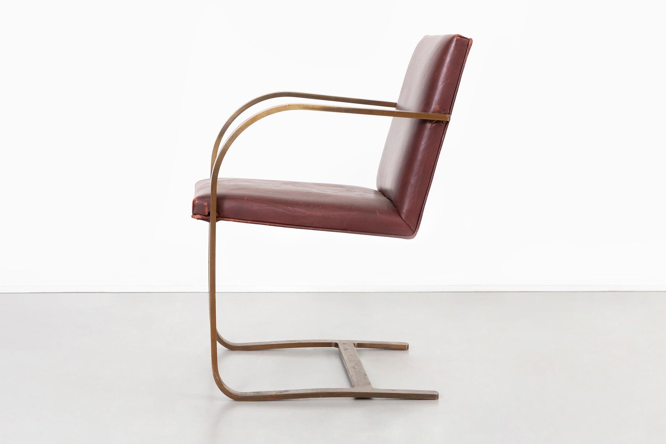 Mies van der Rohe for Brueton Bronze Flat Bar Brno Chairs 3