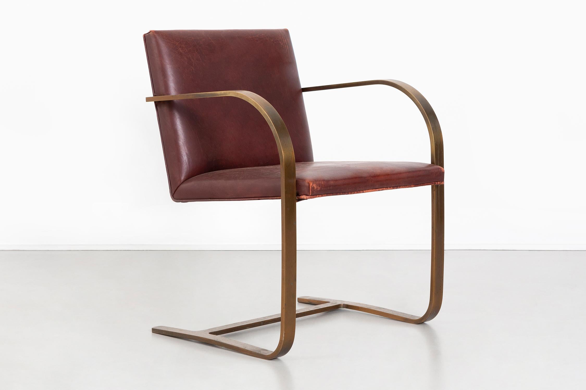 Mies van der Rohe for Brueton Bronze Flat Bar Brno Chairs In Good Condition In Chicago, IL