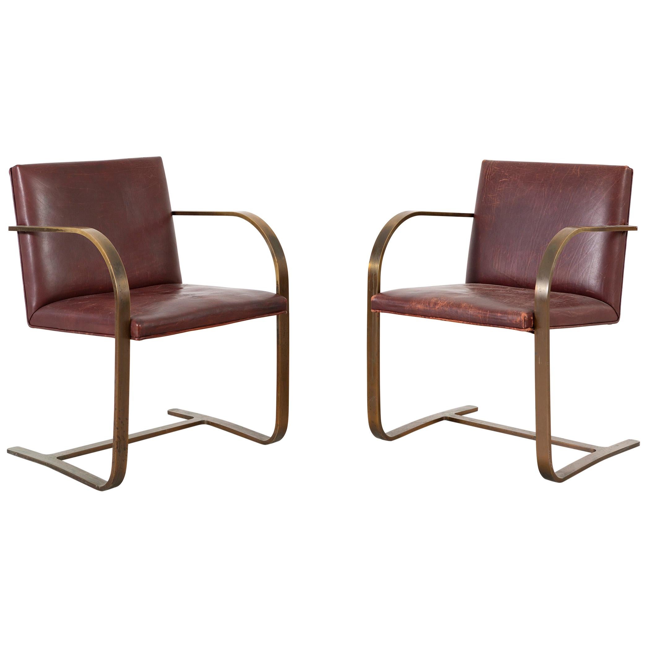 Mies van der Rohe for Brueton Bronze Flat Bar Brno Chairs