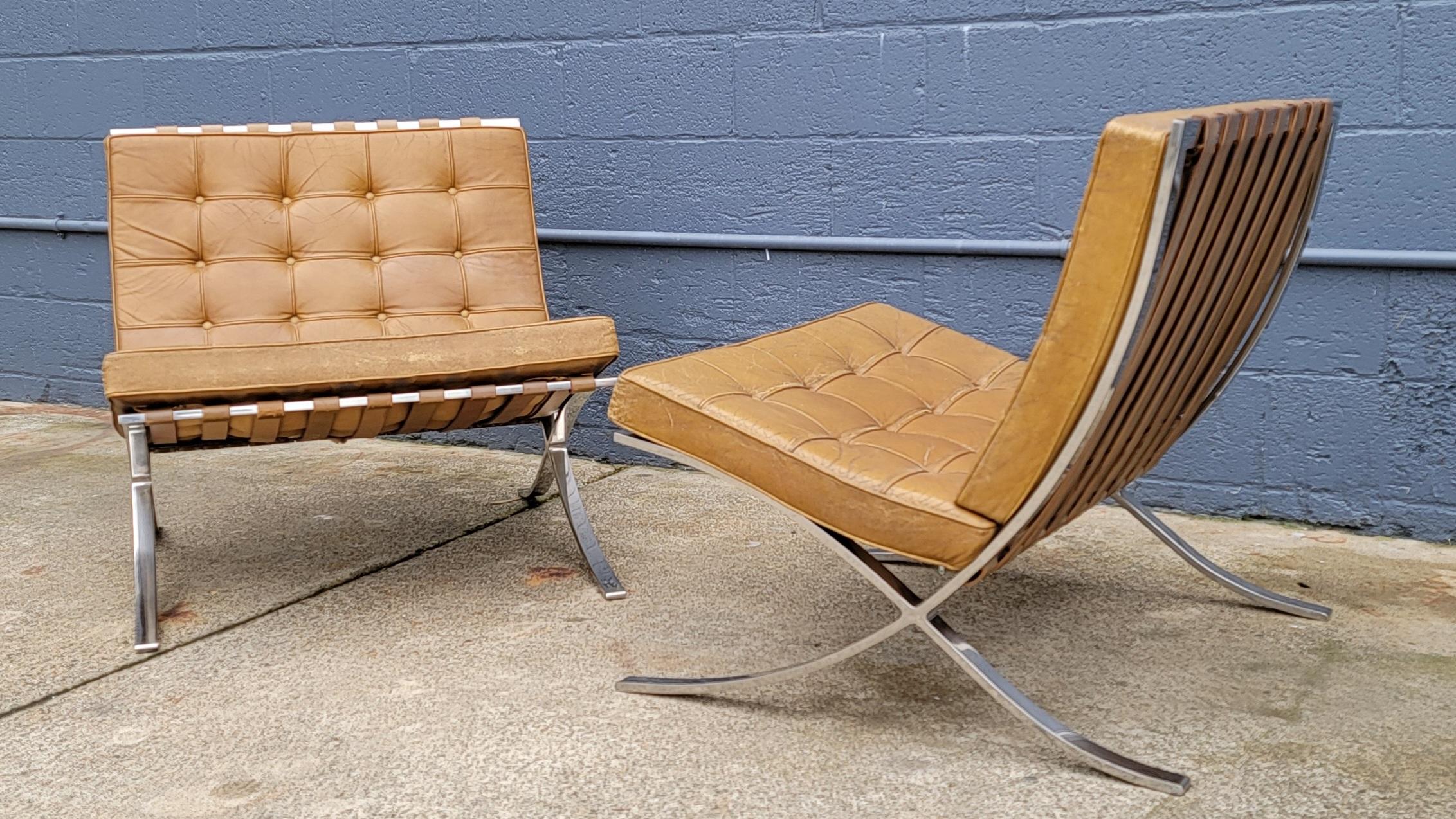 Mies Van Der Rohe for Knoll Barcelona Chairs a Pair circa, 1960's In Good Condition In Fulton, CA