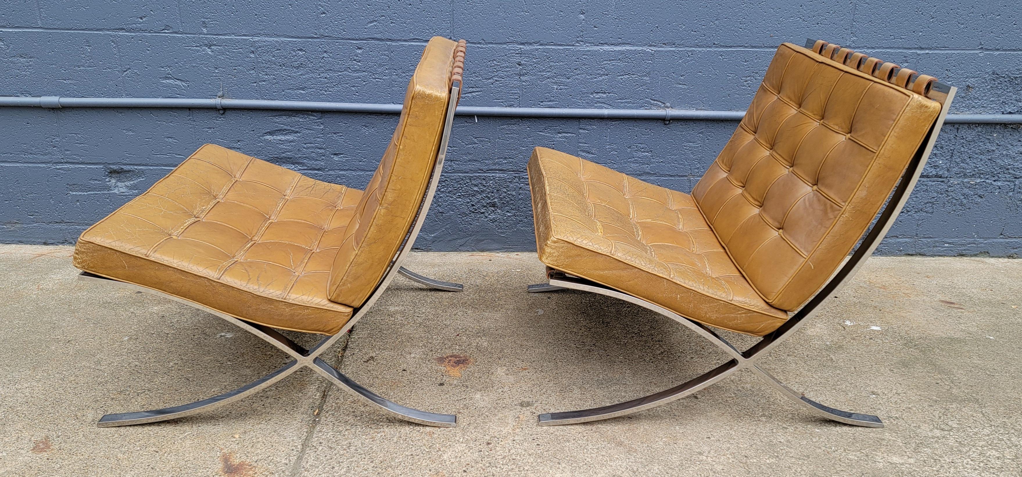 20th Century Mies Van Der Rohe for Knoll Barcelona Chairs a Pair circa, 1960's