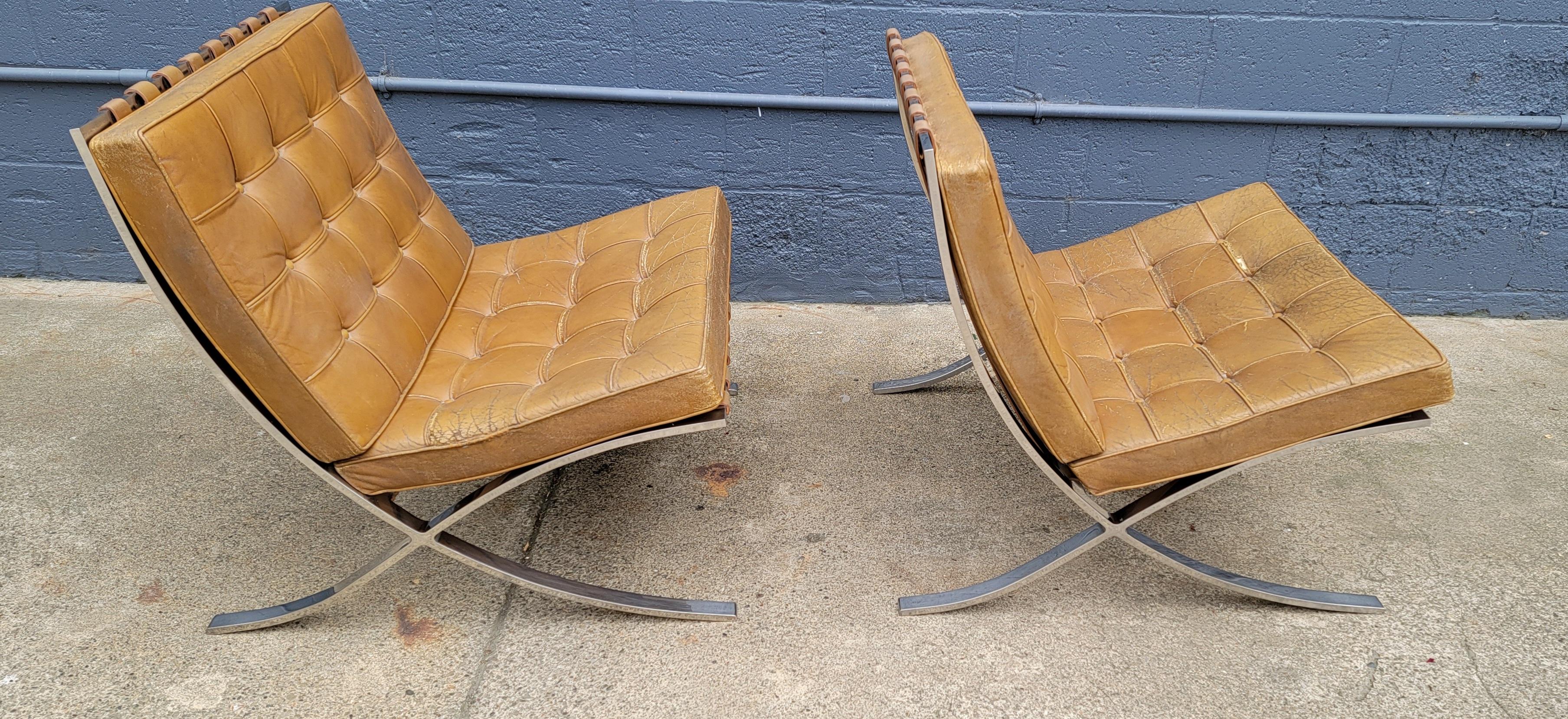 Stainless Steel Mies Van Der Rohe for Knoll Barcelona Chairs a Pair circa, 1960's